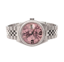 Afbeelding in Gallery-weergave laden, Rolex-horloge met roze bloemwijzerplaat Roestvrij staal jubileumNatuurlijke echte diamant ( niet in het laboratorium gekweekt ) Rolex-datum Gewoon snel ingesteld
