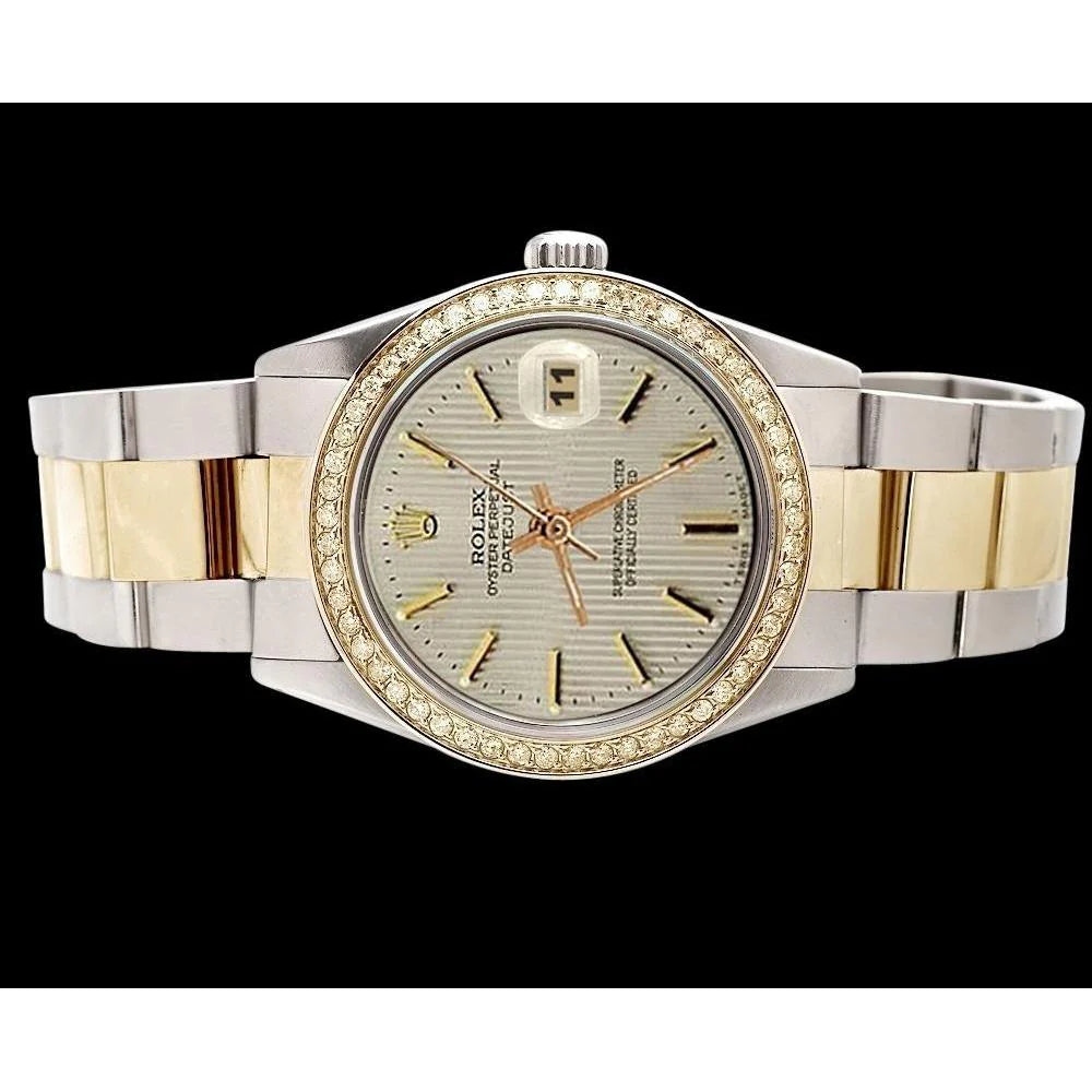Rolex-horloge Datumjust roestvrij staal en gouden Oester-armband Witte Stok-wijzerplaat snel ingesteld
