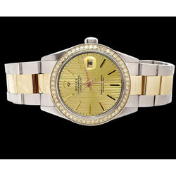 Rolex-horloge met champagnekleurige wijzerplaat snel ingesteld en goud Datumjust Rolex Oester snel ingesteld
