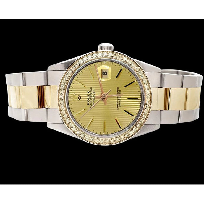 Rolex-horloge met champagnekleurige wijzerplaat snel ingesteld en goud Datumjust Rolex Oester snel ingesteld
