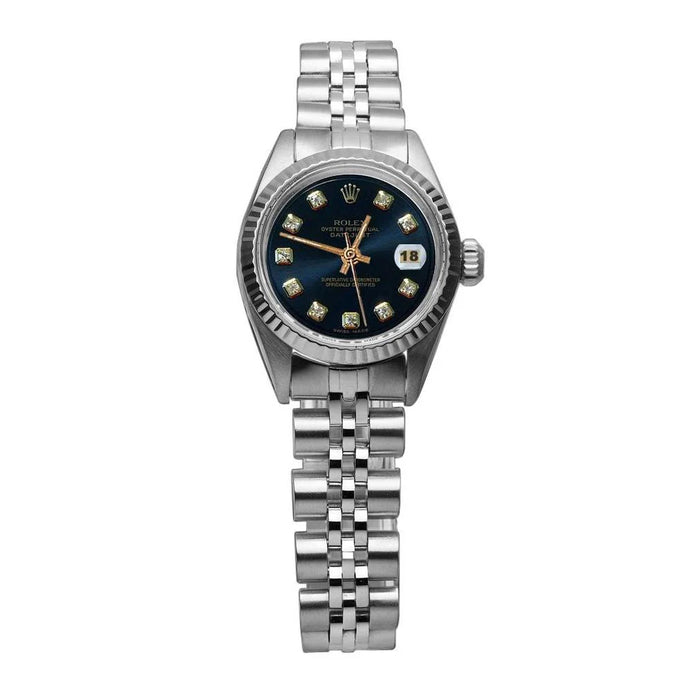 Rolex-horloge met roestvrijstalen jubileumarmband met zwarte diamanten wijzerplaat
