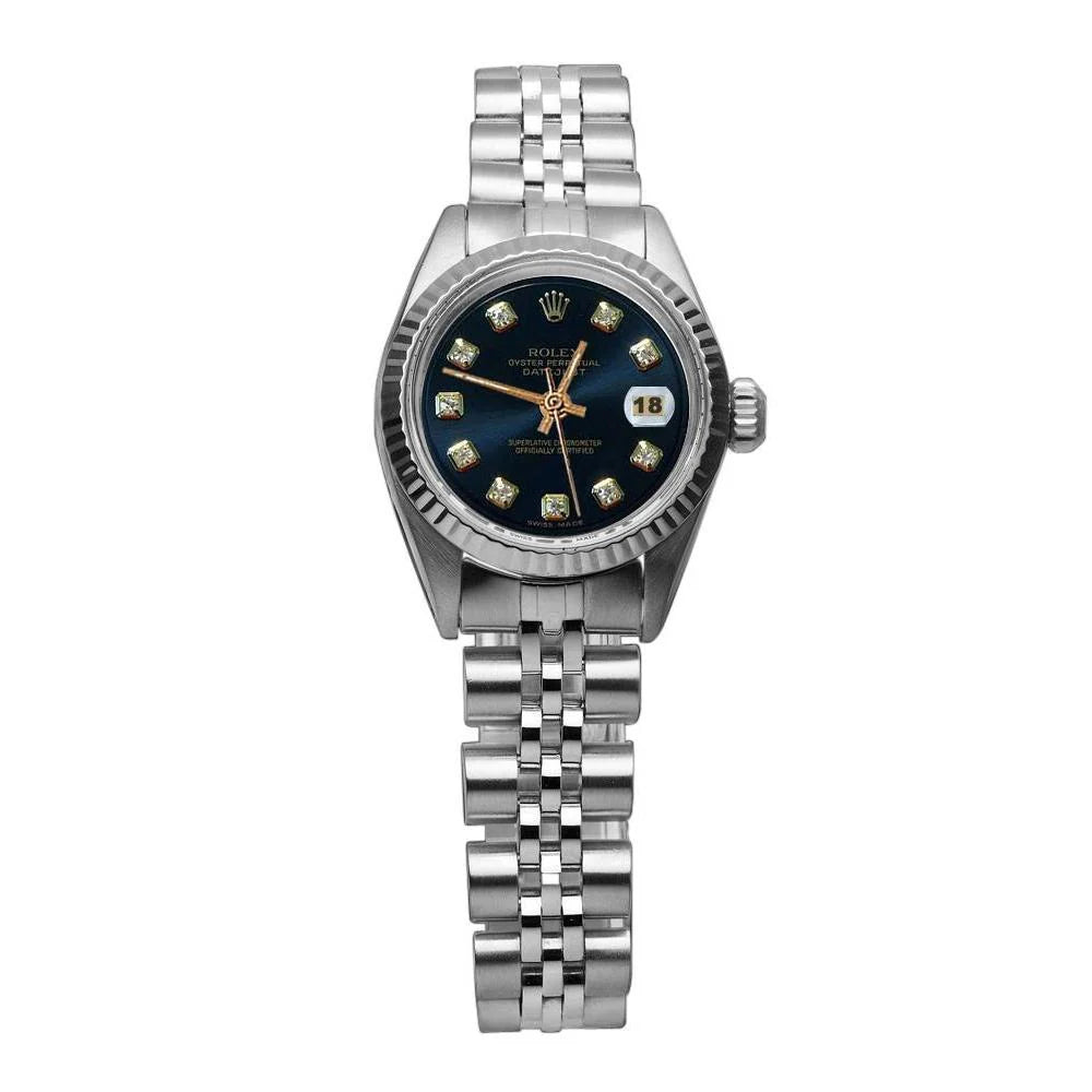Rolex-horloge met roestvrijstalen jubileumarmband met zwarte diamanten wijzerplaat
