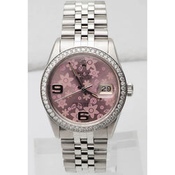 Rolex-horloge met roze bloemwijzerplaat Roestvrij staal jubileumdiamant Rolex-datum Gewoon snel ingesteld