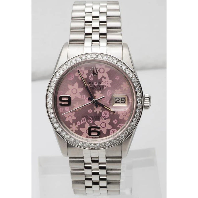 Rolex-horloge met roze bloemwijzerplaat