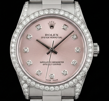 Afbeelding in Gallery-weergave laden, Rolex-horloge met roze wijzerplaat, aangepaste diamanten, middelgroot 31 mm, zonder datum roestvrij staal
