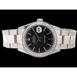 Rolex-horloge met zwarte stok-wijzerplaat Datumjust Roestvrij stalen diamanten rand snel ingesteld