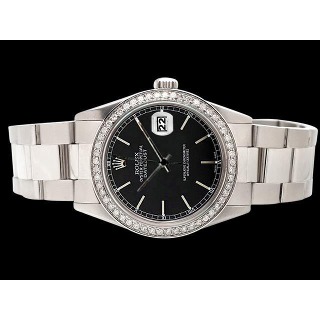 Rolex-horloge met zwarte stok-wijzerplaat Datumjust Roestvrij stalen diamanten rand snel ingesteld
