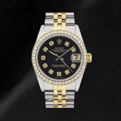 Rolex middelgroot Datumjust Natuurlijke echte diamant ( niet in het laboratorium gekweekt )en horloge zwarte middelgrote Natuurlijke echte diamant ( niet in het laboratorium gekweekt )en wijzerplaat