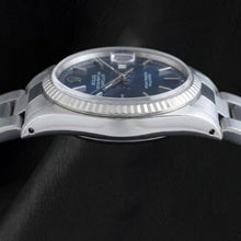 Afbeelding in Gallery-weergave laden, Rolex Datejust 36mm Roestvrij Staal Horloge met Blauwe Wijzerplaat met Streepindexen en Gekartelde Lunette
