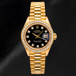 Rolex Datejust 26 mm 69178 Zwarte Fabrieks Diamanten Wijzerplaat Diamanten Lunette Geelgoud