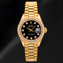 Afbeelding in Gallery-weergave laden, Rolex Datejust 26 mm 69178 Zwarte Fabrieks Diamanten Wijzerplaat Diamanten Lunette Geelgoud
