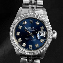 Rolex Datejust 26 mm donkerblauwe diamanten wijzerplaat Jubilee armbandhorloge van roestvrij staal