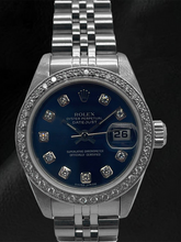 Afbeelding in Gallery-weergave laden, Rolex Datejust 26 mm donkerblauwe diamanten wijzerplaat Jubilee armbandhorloge van roestvrij staal
