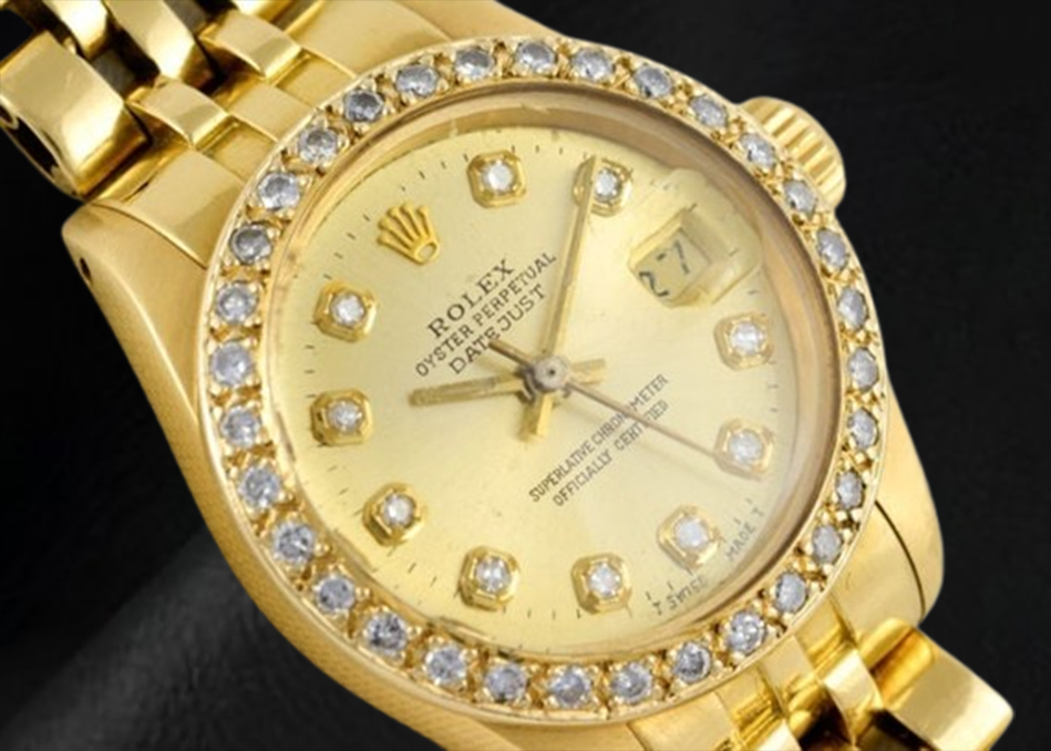 Rolex Datejust President-horloge met champagnekleurige diamanten wijzerplaat van 26 mm geel goud