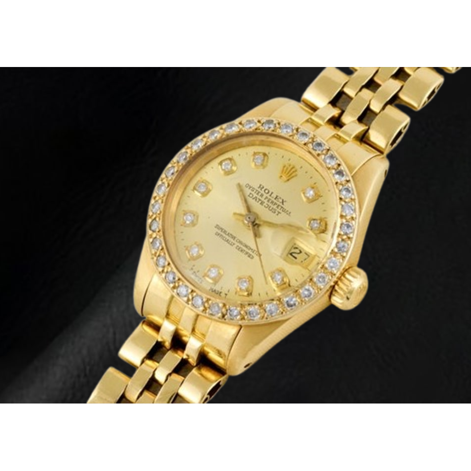 Rolex Datejust President horloge met champagnekleurige diamanten wijzerplaat van 26 mm geel goud