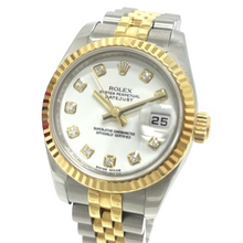 Afbeelding in Gallery-weergave laden, Rolex Datejust Witte Diamant Wijzerplaat Verborgen Sluiting Quick Set 36 mm Tweekleurig Horloge
