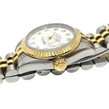 Afbeelding in Gallery-weergave laden, Rolex Datejust Witte Diamant Wijzerplaat Verborgen Sluiting Quick Set 36 mm Tweekleurig Horloge
