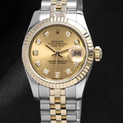 Rolex Datejust champagne Diamant Wijzerplaat Verborgen Sluiting Quick Set 26 mm tweekleurig Horloge