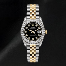 Afbeelding in Gallery-weergave laden, Rolex Datejust 6917 Dames 26mm Zwarte String Diamanten Wijzerplaat Tweekleurig Horloge

