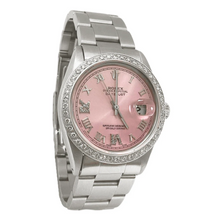 Afbeelding in Gallery-weergave laden, Rolex SNELLE INSTELLING roze Romeinse wijzerplaat diamanten rand Oester-armband herenhorloge 36 mm SNELLE INSTELLING
