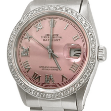 Afbeelding in Gallery-weergave laden, Rolex SNELLE INSTELLING roze Romeinse wijzerplaat diamanten rand Oester-armband herenhorloge 36 mm SNELLE INSTELLING
