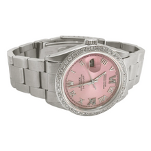 Afbeelding in Gallery-weergave laden, Rolex SNELLE INSTELLING roze Romeinse wijzerplaat diamanten rand Oester-armband herenhorloge 36 mm SNELLE INSTELLING
