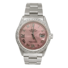 Afbeelding in Gallery-weergave laden, Rolex SNELLE INSTELLING roze Romeinse wijzerplaat diamanten rand Oester-armband herenhorloge 36 mm SNELLE INSTELLING
