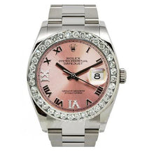 Afbeelding in Gallery-weergave laden, Rolex SNELLE INSTELLING roze Romeinse wijzerplaat diamanten rand Oester-armband herenhorloge 36 mm SNELLE INSTELLING
