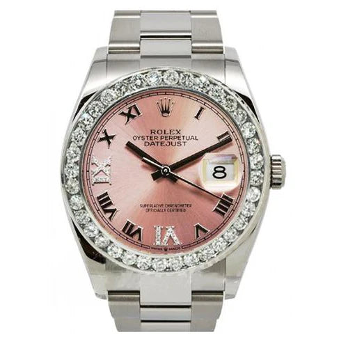 Rolex SNELLE INSTELLING roze Romeinse wijzerplaat diamanten rand Oester-armband herenhorloge 36 mm SNELLE INSTELLING