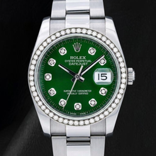 Afbeelding in Gallery-weergave laden, Rolex 116200 Datejust 36mm Groene Diamanten Wijzerplaat Roestvrij Staal Horloge
