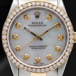 Rolex 14233 Wit Parelmoer Diamanten Wijzerplaat 34mm Tweekleurig Horloge