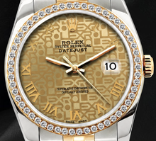 Afbeelding in Gallery-weergave laden, Rolex 16013 36mm Champagne Jubilee Wijzerplaat met Romeinse Cijfers Diamanten Lunette Tweekleurig Horloge
