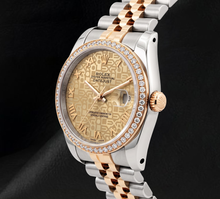 Afbeelding in Gallery-weergave laden, Rolex 16013 36mm Champagne Jubilee Wijzerplaat met Romeinse Cijfers Diamanten Lunette Tweekleurig Horloge
