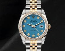 Afbeelding in Gallery-weergave laden, Rolex 16013 Datejust 36mm Blauwe Diamanten Wijzerplaat Tweekleurig Horloge
