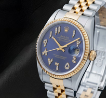 Afbeelding in Gallery-weergave laden, Rolex 16013 Datejust 36mm Blauwe Oost-Arabische Diamanten Wijzerplaat Tweekleurig Horloge
