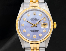 Afbeelding in Gallery-weergave laden, Rolex 16013 Datejust 36mm Blauw Parelmoer Diamanten Wijzerplaat Tweekleurig Horloge
