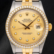 Afbeelding in Gallery-weergave laden, Rolex 16013 Datejust 36mm Champagne Tapijtmotief Diamanten Wijzerplaat Tweekleurig Horloge
