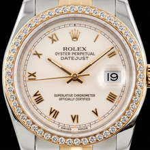 Afbeelding in Gallery-weergave laden, Rolex 16013 Datejust 36mm Ivoorkleurige Romeinse Wijzerplaat Tweekleurig Horloge
