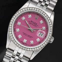 Rolex 16014 Datejust 36mm Roze Diamanten Wijzerplaat Roestvrij Staal Horloge