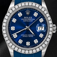Afbeelding in Gallery-weergave laden, Rolex 1601 Datejust 36mm Horloge met Blauwe Diamanten Wijzerplaat
