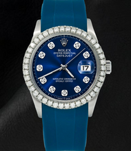 Afbeelding in Gallery-weergave laden, Rolex 1601 Datejust 36mm Horloge met Blauwe Diamanten Wijzerplaat

