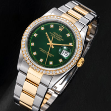 Afbeelding in Gallery-weergave laden, Rolex 1601 Datejust 36mm Groene Diamanten Wijzerplaat Tweekleurig Horloge
