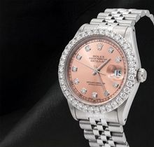 Afbeelding in Gallery-weergave laden, Rolex 1601 Datejust Zalmkleurige Diamanten Wijzerplaat 36mm Roestvrij Staal Horloge

