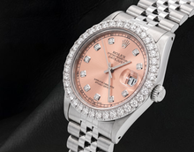 Afbeelding in Gallery-weergave laden, Rolex 1601 Datejust Zalmkleurige Diamanten Wijzerplaat 36mm Roestvrij Staal Horloge
