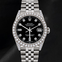 Rolex 16200 Datejust 36mm Zwarte Diamanten Wijzerplaat Roestvrij Staal Horloge