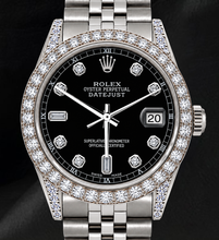 Afbeelding in Gallery-weergave laden, Rolex 16200 Datejust 36mm Zwarte Diamanten Wijzerplaat Roestvrij Staal Horloge
