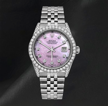 Afbeelding in Gallery-weergave laden, Rolex 16200 Datejust Roze Diamanten Wijzerplaat 36mm Diamanten Lunette Roestvrij Staal Horloge
