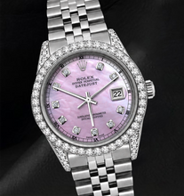 Afbeelding in Gallery-weergave laden, Rolex 16200 Datejust Roze Diamanten Wijzerplaat 36mm Diamanten Lunette Roestvrij Staal Horloge

