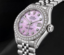 Afbeelding in Gallery-weergave laden, Rolex 16200 Datejust Roze Diamanten Wijzerplaat 36mm Diamanten Lunette Roestvrij Staal Horloge
