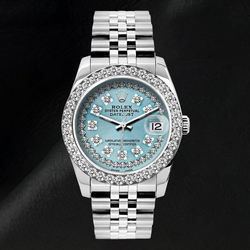 Rolex 26 mm Datejust 6916 Horloge van Roestvrij Staal met IJsblauwe Diamanten Wijzerplaat met Diamantenrij